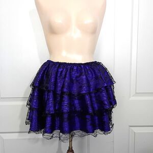 Purple Tiered Tutu Miniskirt Black Lace Overlay L/XL Witchy Halloween Costume